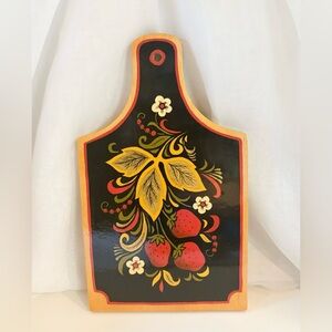 Vintage Russian Folk Art Wooden Strawberry Vine Cutting Board